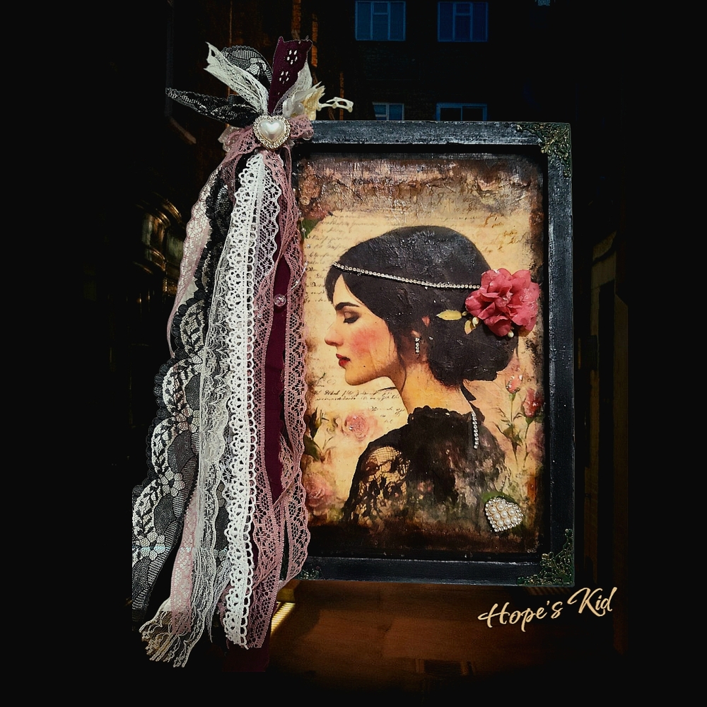 NEW  Vintage Art with Pink and Black Accents